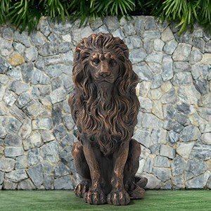Bronze Guardian Lion Garden Statue, 20.5" H