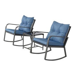 3-Piece Outdoor Wicker Rocking Chair Bistro Set