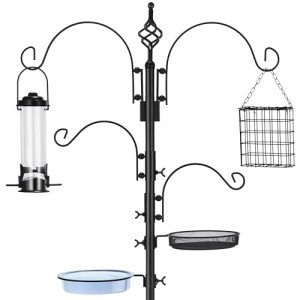 Tall Metal Bird Feeder Station with Bath & Trays