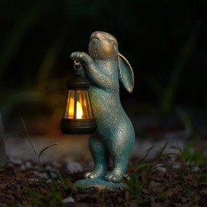 Solar Bunny Garden Statue with Lantern Decoration