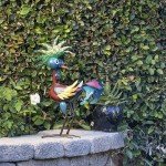 Colorful 19" Tropical Metal Rooster Statue