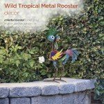 Colorful 19" Tropical Metal Rooster Statue