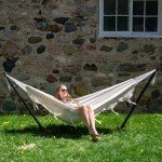 Vivere Double Hammock with Space-Saving Stand