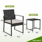 3-Piece Rattan Wicker Bistro Set for Outdoors