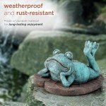 Colorful 9" Sunbathing Frog Statue for Garden