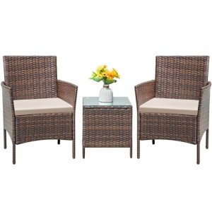 3-Piece Rattan Patio Furniture Set with Table