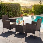 3-Piece Rattan Patio Furniture Set with Table