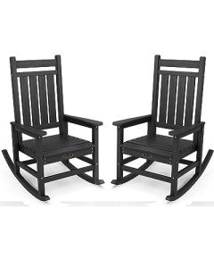 SERWALL Black HDPE Outdoor Rocking Chair Set