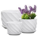 Set of 3 Modern White Ceramic Plant Pots