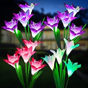 4 Pack Solar Garden Lights with Color Changing Flowers