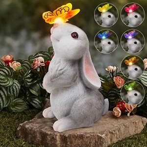 Solar Butterfly Rabbit Garden Statue for Outdoors