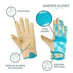 Women's Touchscreen Gardening Gloves with Blue Leaves