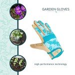 Women's Touchscreen Gardening Gloves with Blue Leaves