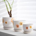 Set of 3 Ceramic Sunflower Plant Pots