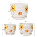 Set of 3 Ceramic Sunflower Plant Pots