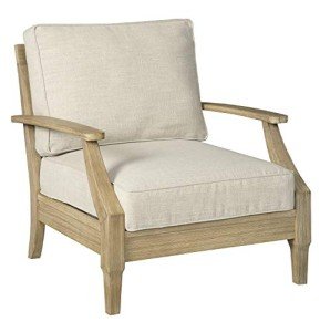 Beige Cushioned Eucalyptus Wood Lounge Chair