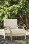 Beige Cushioned Eucalyptus Wood Lounge Chair