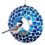 Blue Mosaic 6-Inch Glass Hanging Bird Feeder