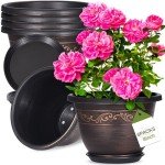 8-Inch Plastic Flower Planters with Drainage, 6-Pack