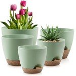 Self-Watering Plant Pots Set of 5 Green