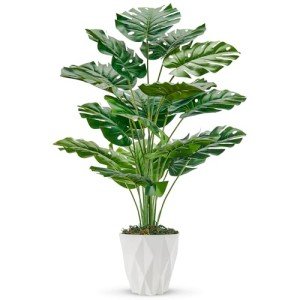 28" Artificial Monstera Plant in White Pot