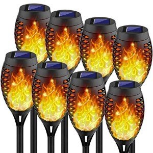 Solar Tiki Torch Lights with Flickering Flame - 8 Pack