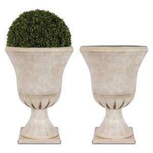 Beige Plastic Urn Planters - 22'' Tall, 2 Pack