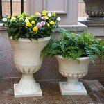 Beige Plastic Urn Planters - 22'' Tall, 2 Pack