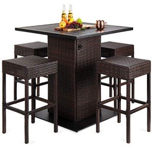 Outdoor Wicker Bar Set with Storage & Stools
