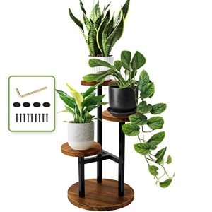 3-Tier Metal and Wood Plant Stand for Indoor/Outdoor