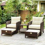 Beige Wicker Patio Furniture Set with Ottomans