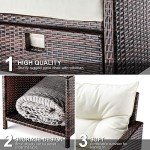 Beige Wicker Patio Furniture Set with Ottomans