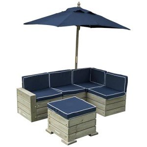 KidKraft Wooden Outdoor Ottoman & Umbrella Set