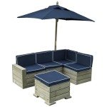 KidKraft Wooden Outdoor Ottoman & Umbrella Set