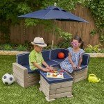 KidKraft Wooden Outdoor Ottoman & Umbrella Set