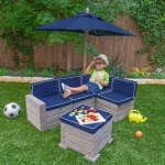 KidKraft Wooden Outdoor Ottoman & Umbrella Set