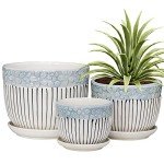 Set of 3 Grey Ceramic Flower Pots with Saucer