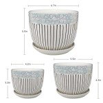 Set of 3 Grey Ceramic Flower Pots with Saucer
