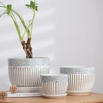 Set of 3 Grey Ceramic Flower Pots with Saucer