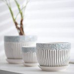 Set of 3 Grey Ceramic Flower Pots with Saucer