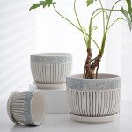 Set of 3 Grey Ceramic Flower Pots with Saucer