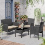 4-Piece Wicker Patio Furniture Set with Coffee Table
