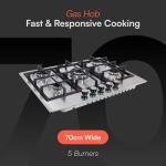 Cookology 70cm Stainless Steel Gas Hob Cooktop