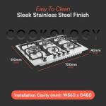 Cookology 70cm 5 Burner Gas Hob - Stainless Steel