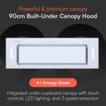 Cookology 90cm White Glass Integrated Cooker Hood