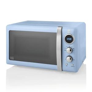 Swan Retro Blue LED Digital Microwave, 20L 800W