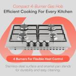 Cookology 60cm Stainless Steel 4 Burner Gas Hob