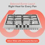 Cookology 60cm Stainless Steel 4 Burner Gas Hob