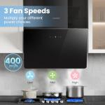 COMFEE' 60cm Black Angled Cooker Hood with Touchscreen