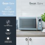 Swan Retro Blue LED Digital Microwave, 20L 800W
